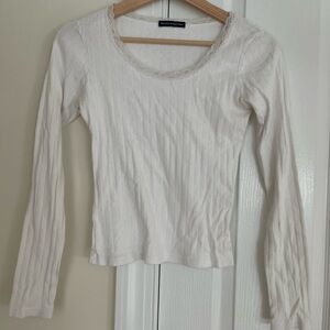 Brandy Melville Lace Ribbed Fitted Long Sleeve Top